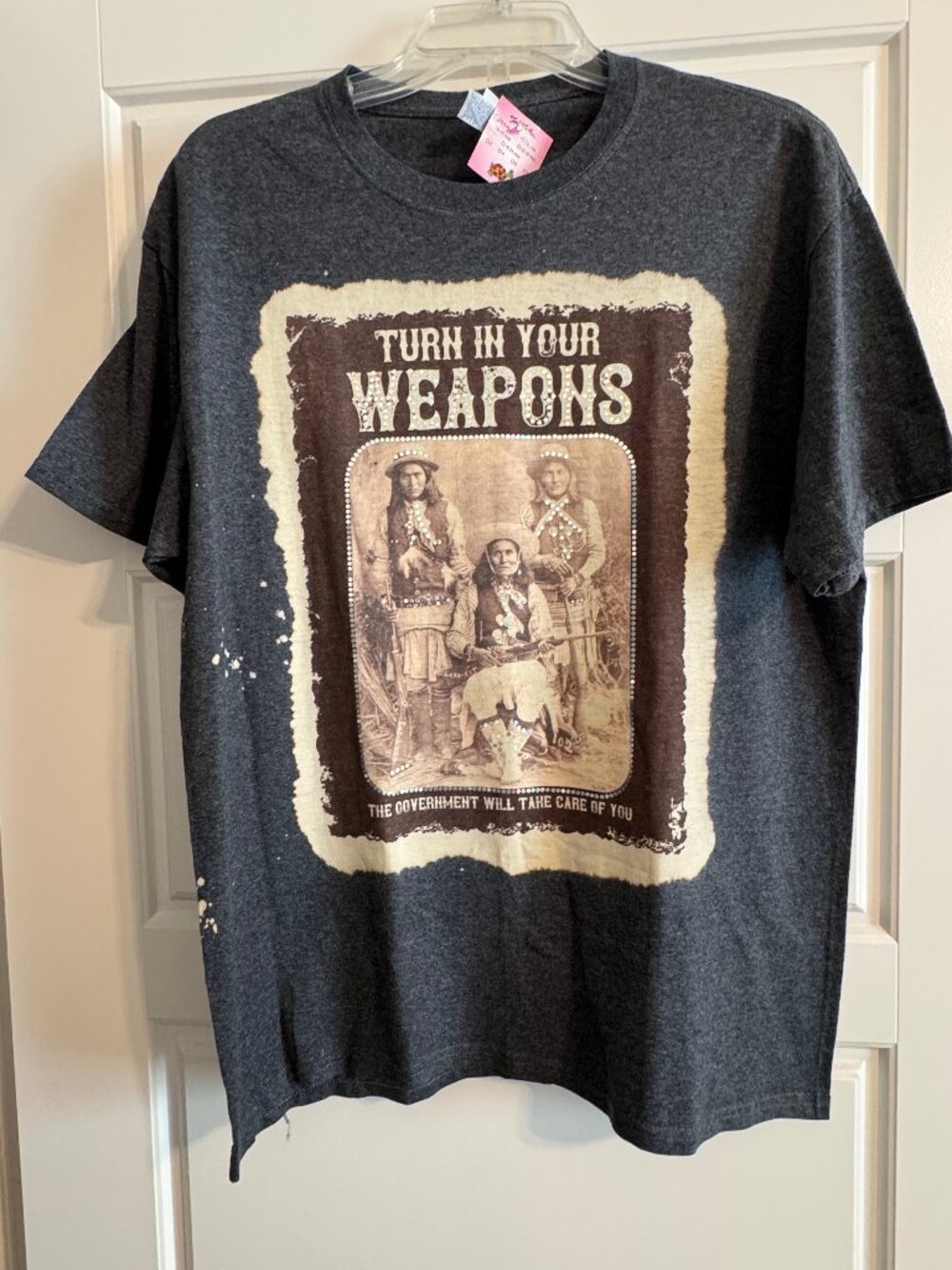 NWT Turn In Your Weapons The Government will Help You Native American Tee Sz L
